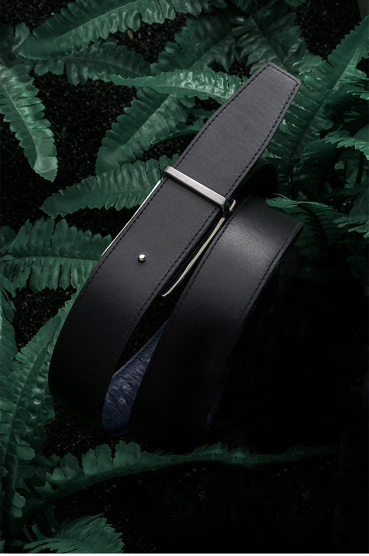 Zodiac Rabbit Silver Ostrich Leather Biker Belt — detail view 3