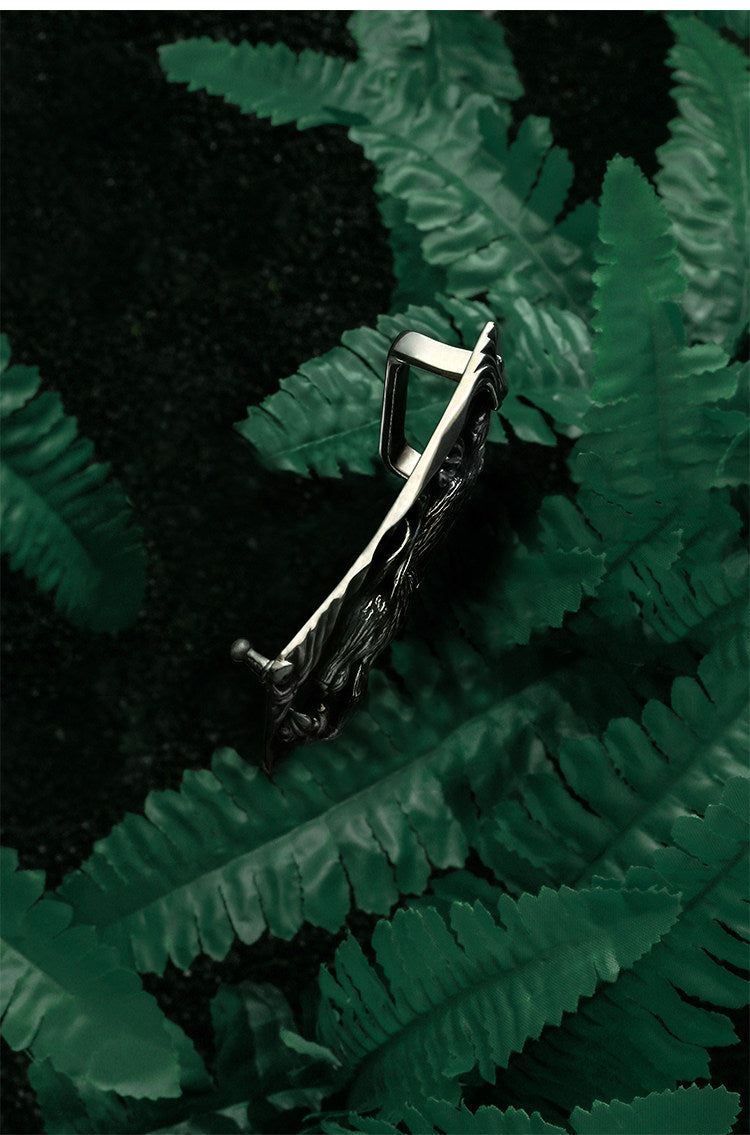Zodiac Rabbit Silver Ostrich Leather Biker Belt — detail view 10