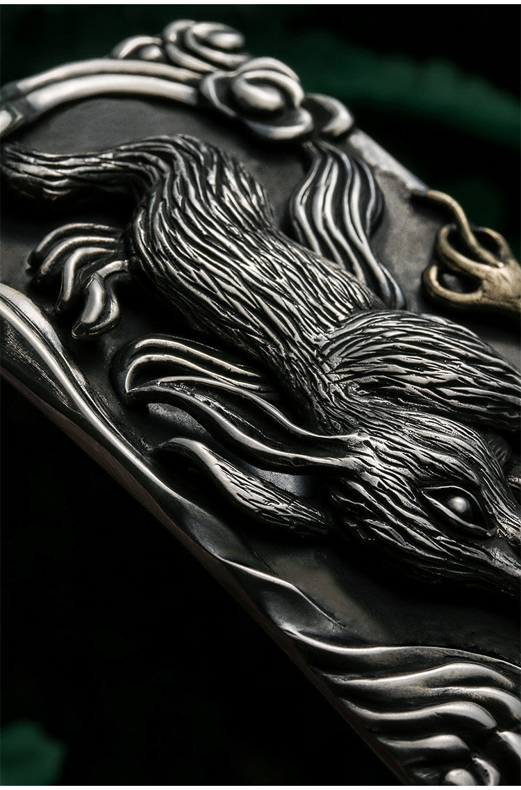 Zodiac Rabbit Silver Ostrich Leather Biker Belt — detail view 13
