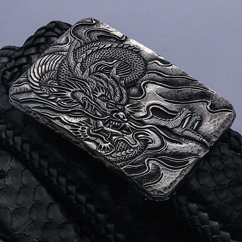 Zodiac Snake Silver Python Leather Biker Belt — product view