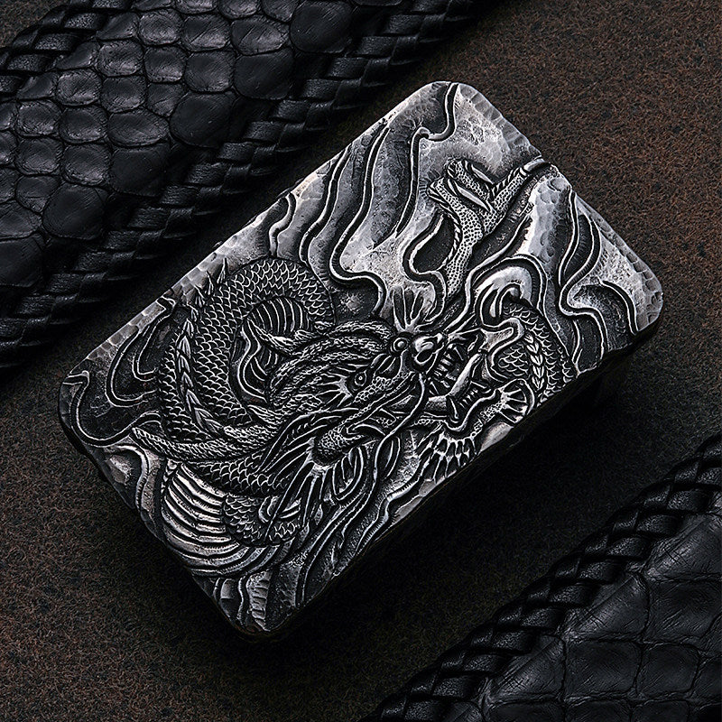 Zodiac Snake Silver Python Leather Biker Belt — alternate product view 1