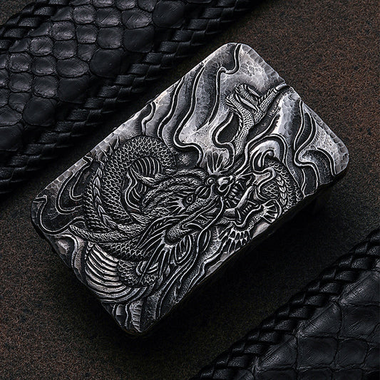Zodiac Snake Silver Python Leather Biker Belt — alternate product view 1