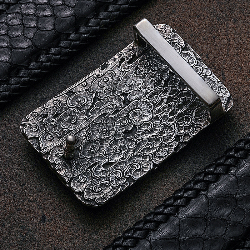 Zodiac Snake Silver Python Leather Biker Belt — alternate product view 2