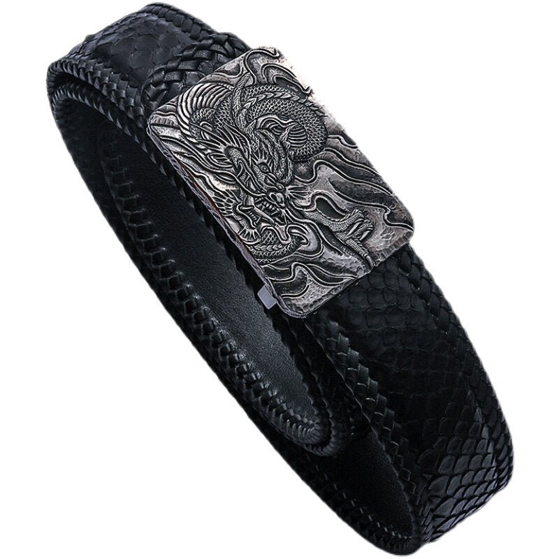 Zodiac Snake Silver Python Leather Biker Belt — alternate product view 4