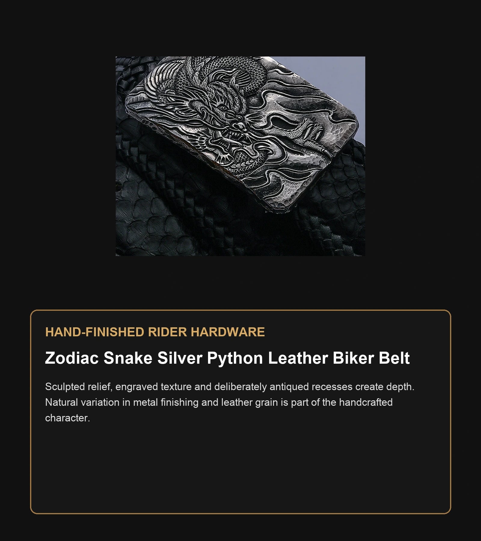Zodiac Snake Silver Python Leather Biker Belt craftsmanship guide in English