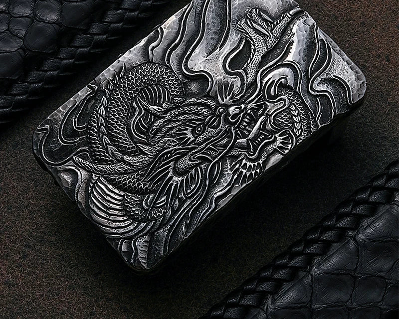 Zodiac Snake Silver Python Leather Biker Belt detail view 1