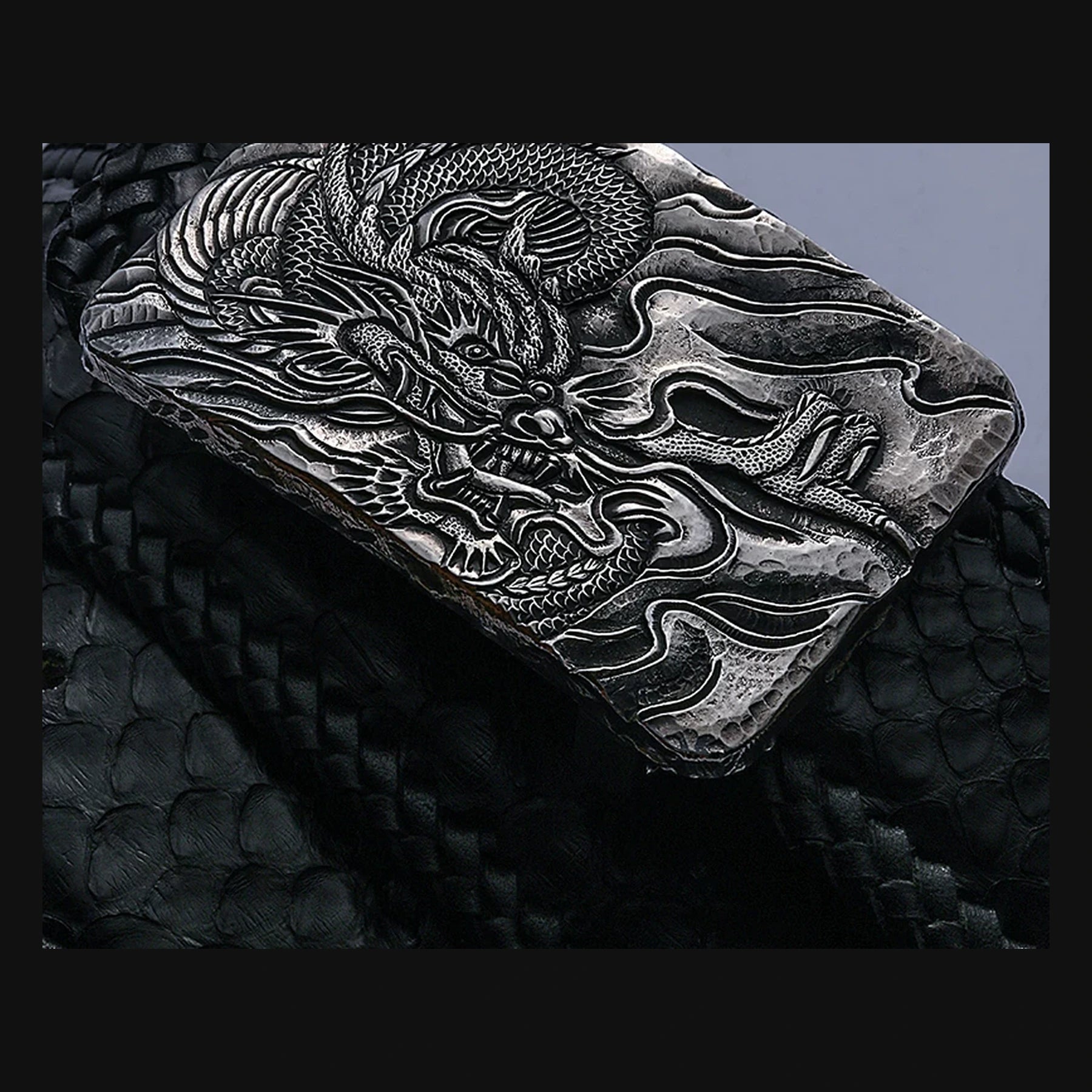 Zodiac Snake Silver Python Leather Biker Belt product view