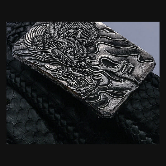 Zodiac Snake Silver Python Leather Biker Belt product view