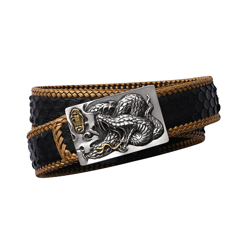 Zodiac Snake Silver Snake Leather Biker Belt — alternate product view 3