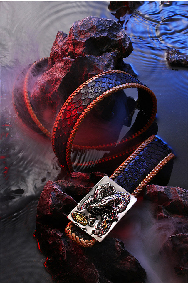 Zodiac Snake Silver Snake Leather Biker Belt — detail view 4