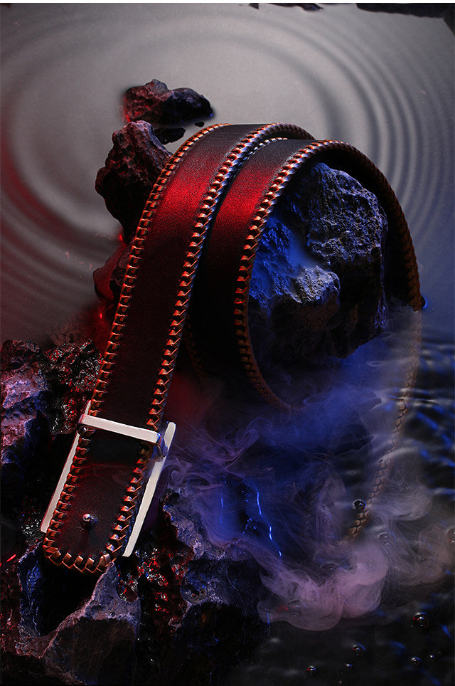 Zodiac Snake Silver Snake Leather Biker Belt — detail view 6