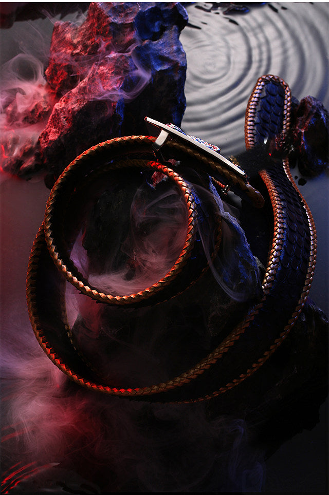 Zodiac Snake Silver Snake Leather Biker Belt — detail view 7