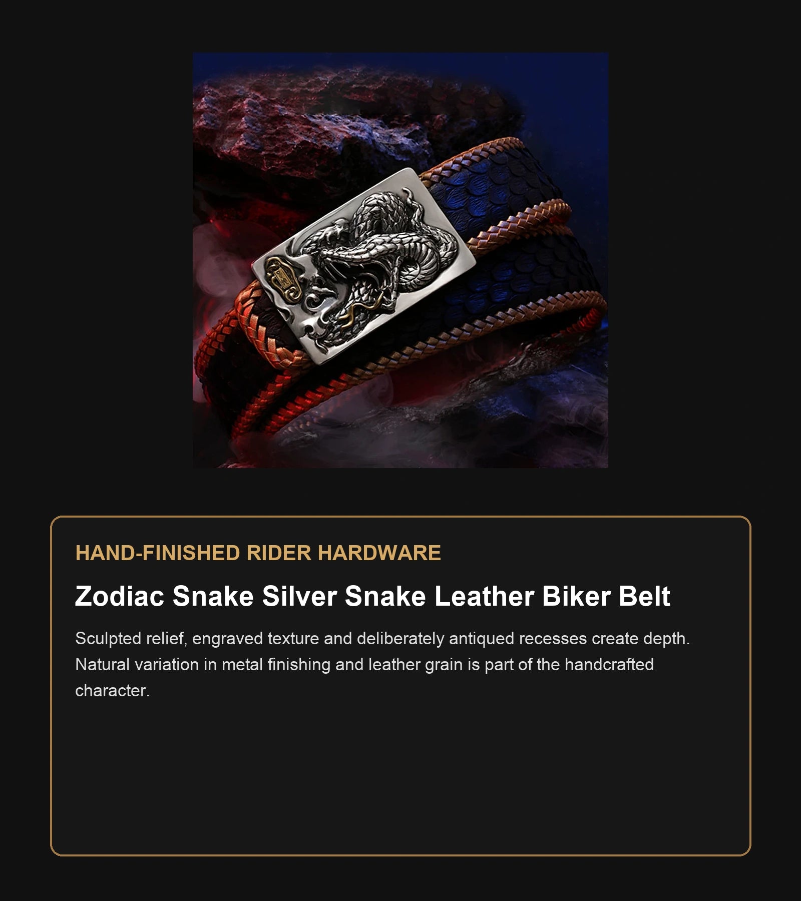 Zodiac Snake Silver Snake Leather Biker Belt craftsmanship guide in English