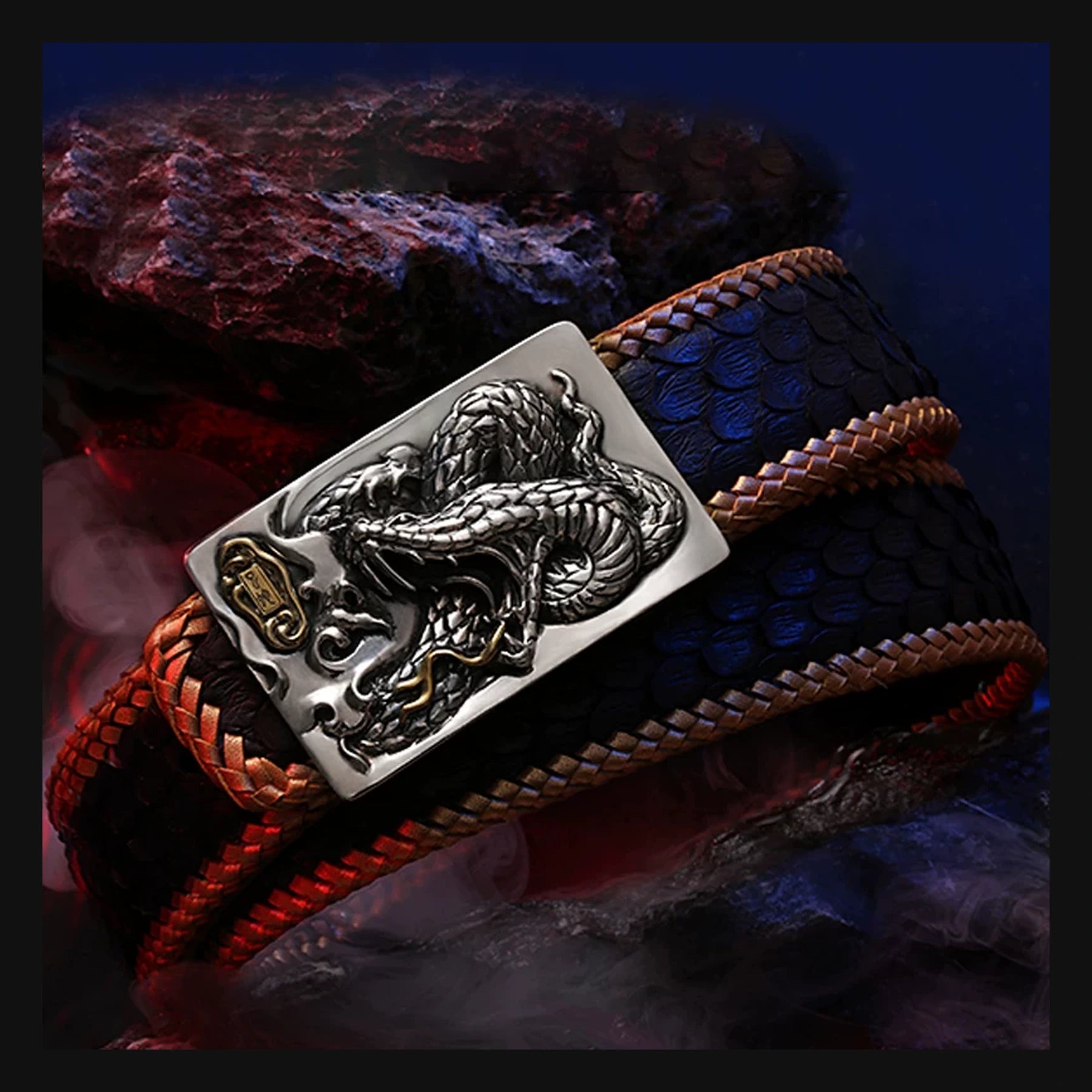 Zodiac Snake Silver Snake Leather Biker Belt product view