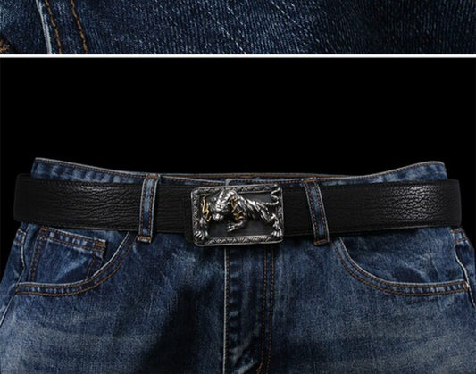 Zodiac Tiger Silver Shark Leather Biker Belt — detail view 2