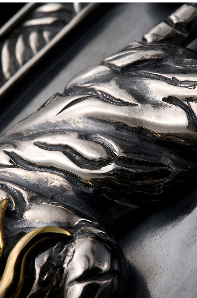 Zodiac Tiger Silver Shark Leather Biker Belt — detail view 7