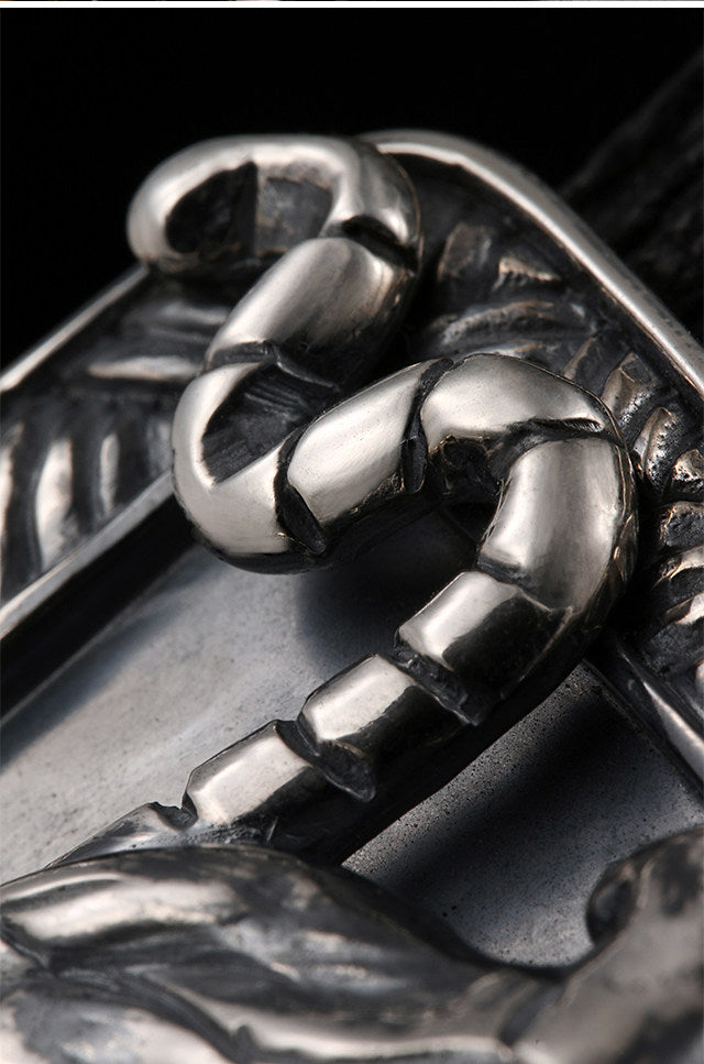 Zodiac Tiger Silver Shark Leather Biker Belt — detail view 8
