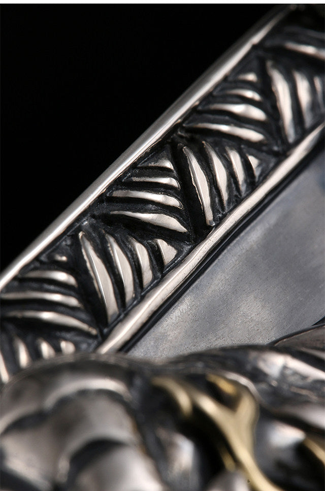 Zodiac Tiger Silver Shark Leather Biker Belt — detail view 11