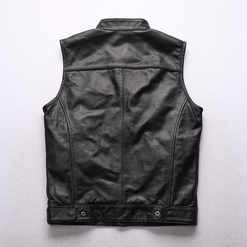 Men's Motorcycle Club Leather Vest Concealed Carry Arms Solid Back - bikerclubshop