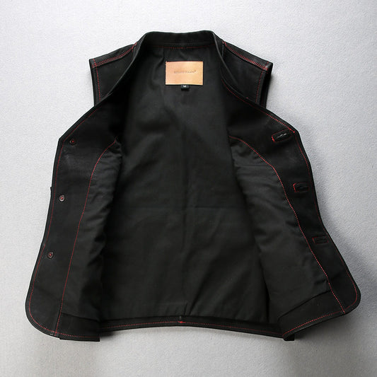 Mens Black Leather Motorcycle Vest - bikerclubshop