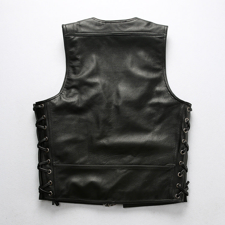 Men's Leather Motorcycle Concealed Gun Pockets Biker Club Vest - bikerclubshop