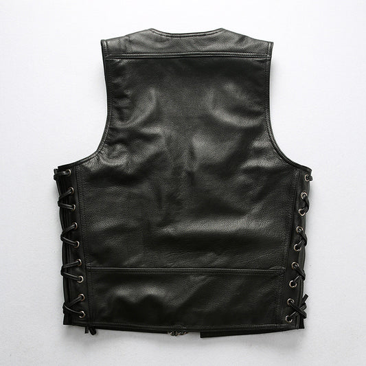 Men's Leather Motorcycle Concealed Gun Pockets Biker Club Vest - bikerclubshop
