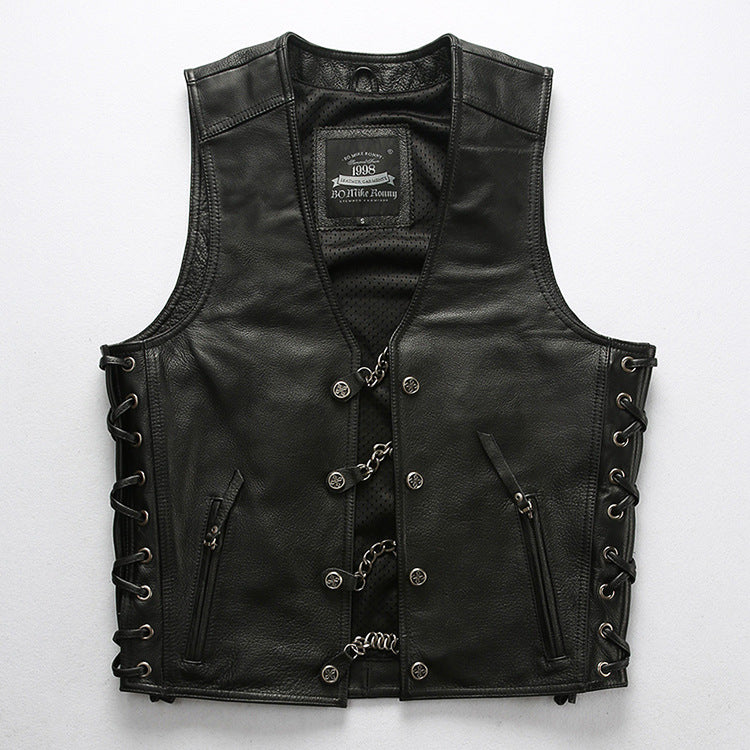 Men's Leather Motorcycle Concealed Gun Pockets Biker Club Vest - bikerclubshop