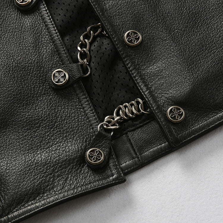 Men's Leather Motorcycle Concealed Gun Pockets Biker Club Vest - bikerclubshop