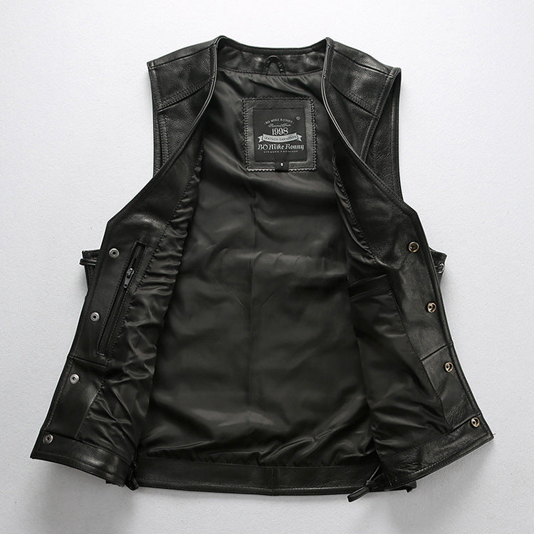 Mens Leather Motorcycle Vest With Laced Up - bikerclubshop