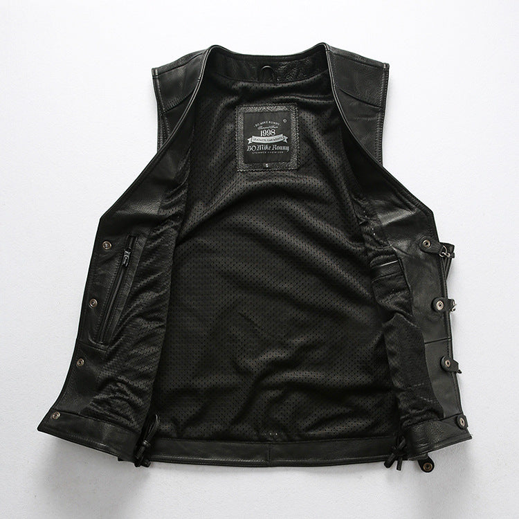 Men's Leather Motorcycle Concealed Gun Pockets Biker Club Vest - bikerclubshop
