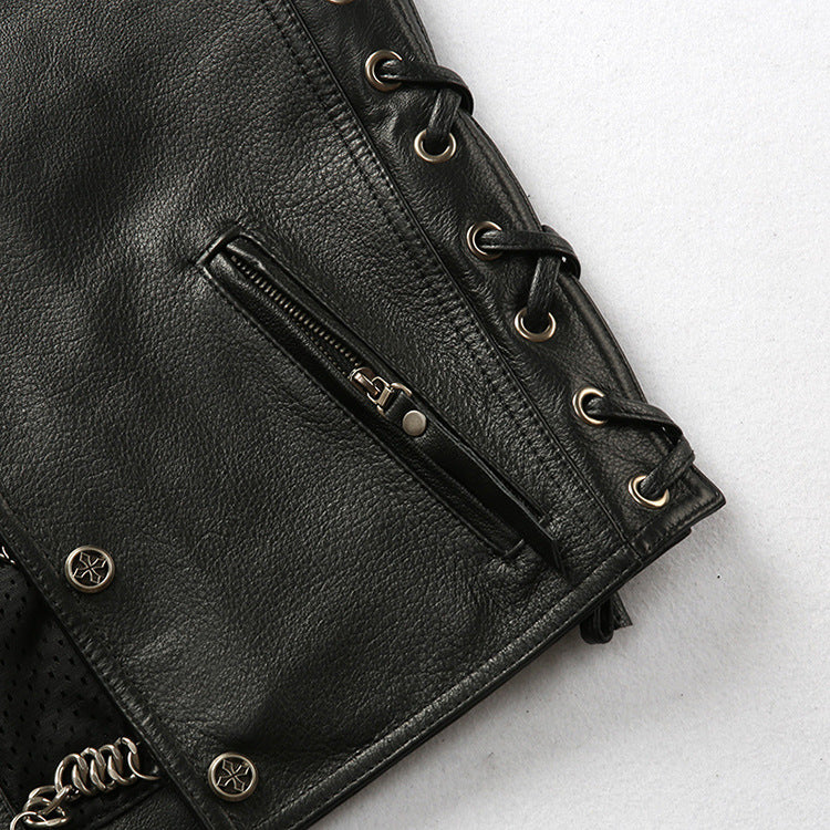 Men's Leather Motorcycle Concealed Gun Pockets Biker Club Vest - bikerclubshop