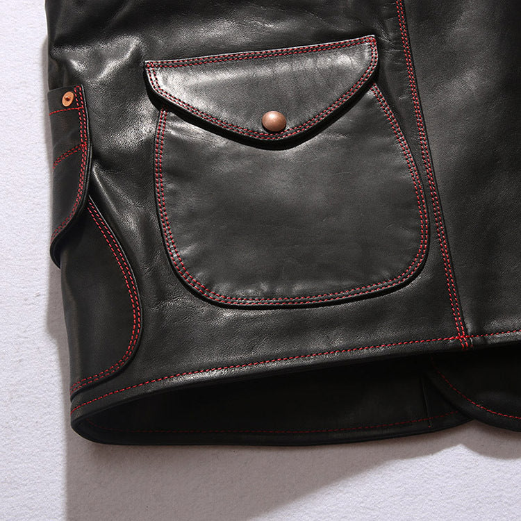 Mens Black Leather Motorcycle Vest - bikerclubshop