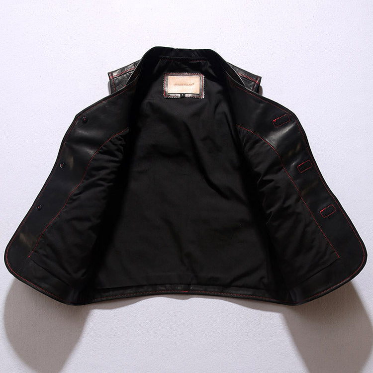 Mens Black Leather Motorcycle Vest - bikerclubshop