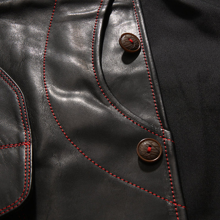 Mens Black Leather Motorcycle Vest - bikerclubshop