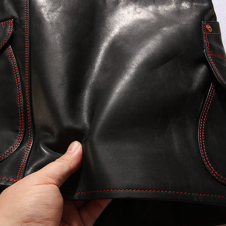 Mens Black Leather Motorcycle Vest - bikerclubshop