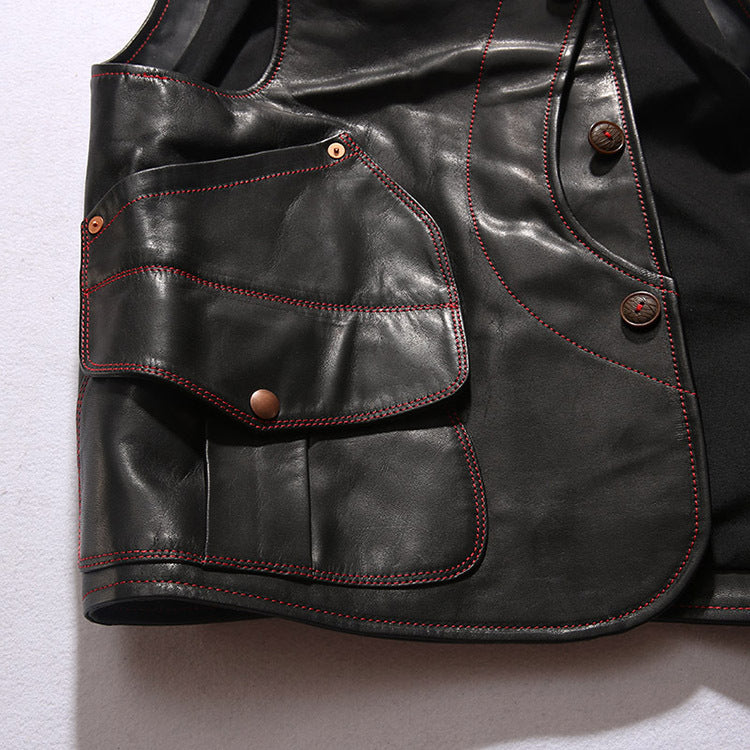 Mens Black Leather Motorcycle Vest - bikerclubshop