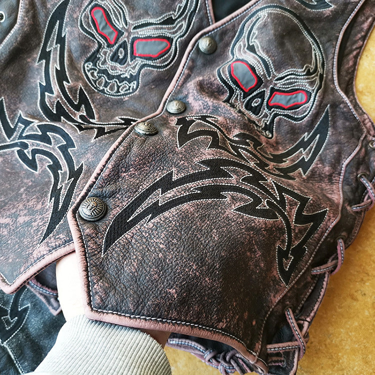 Skeleton Punk Swat Style Leather Vest - bikerclubshop