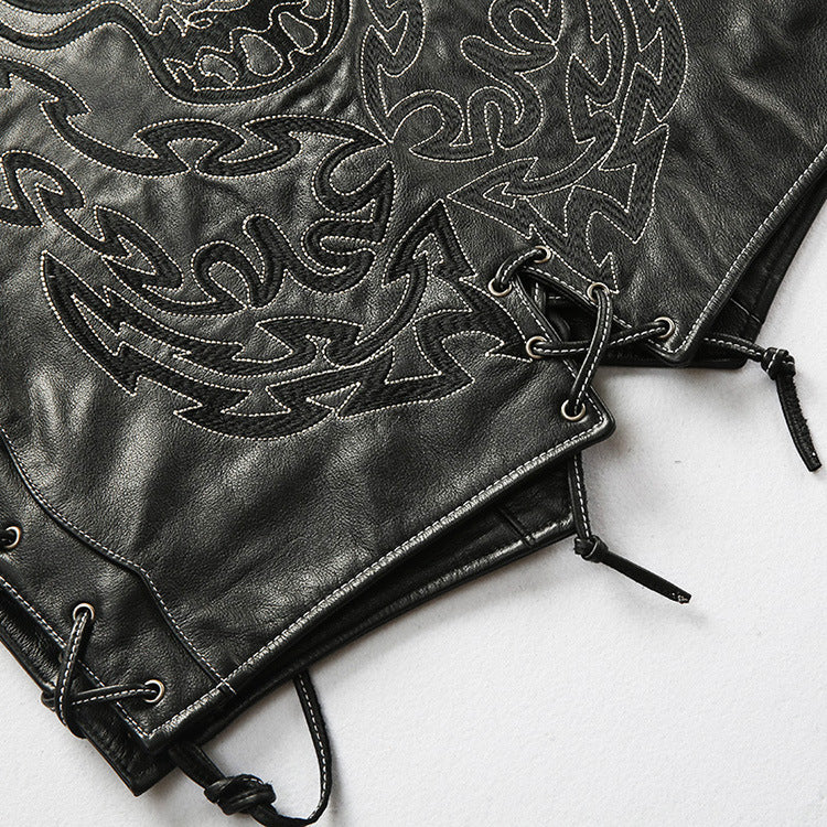 Skeleton Punk Swat Style Leather Vest - bikerclubshop