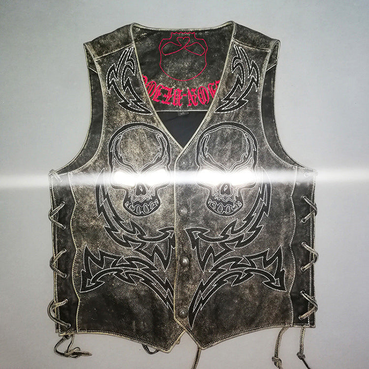 Skeleton Punk Swat Style Leather Vest - bikerclubshop
