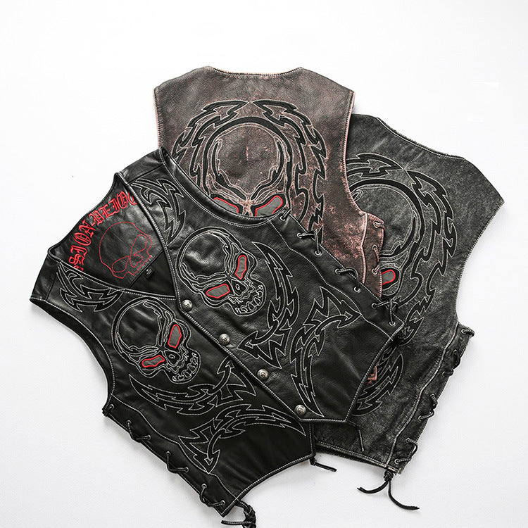 Skeleton Punk Swat Style Leather Vest - bikerclubshop