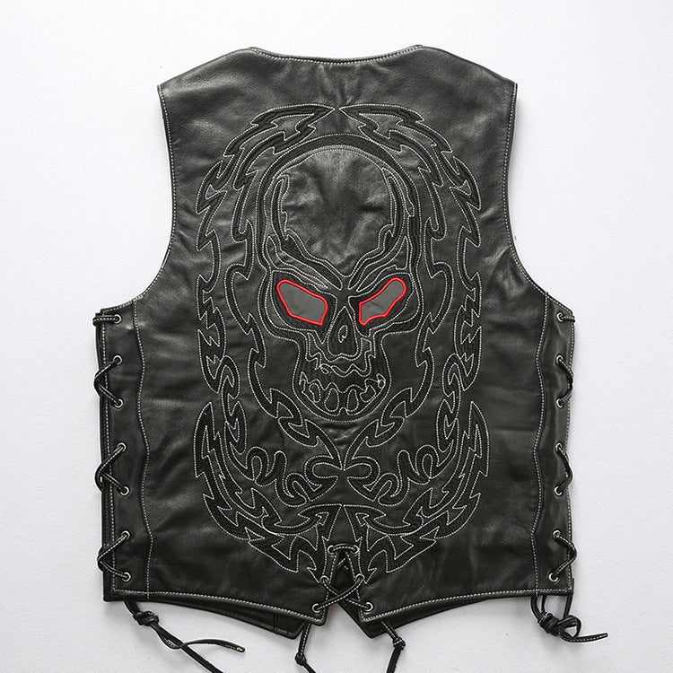 Skeleton Punk Swat Style Leather Vest - bikerclubshop