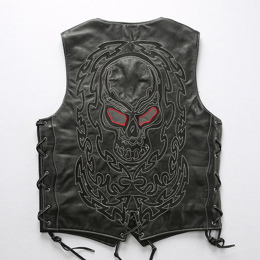 Skeleton Punk Swat Style Leather Vest - bikerclubshop