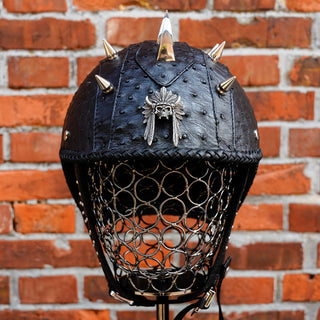 custom viking motorcycle helmets Custom Handmade Decorative Half Helmet-artificial breeding ostrich leather-R52-09