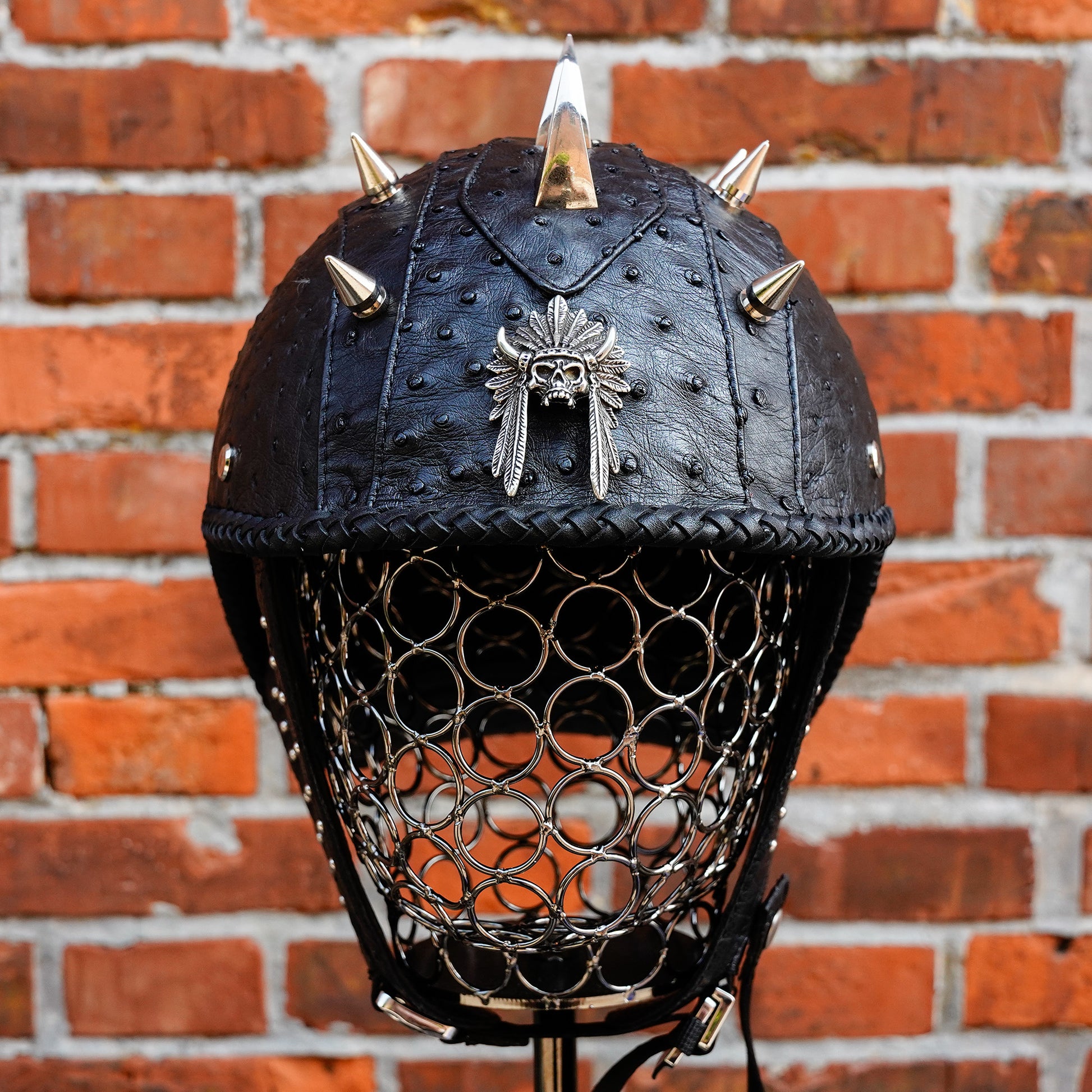 Custom-Decorative-HalfHelmet-Ostrich-Leather