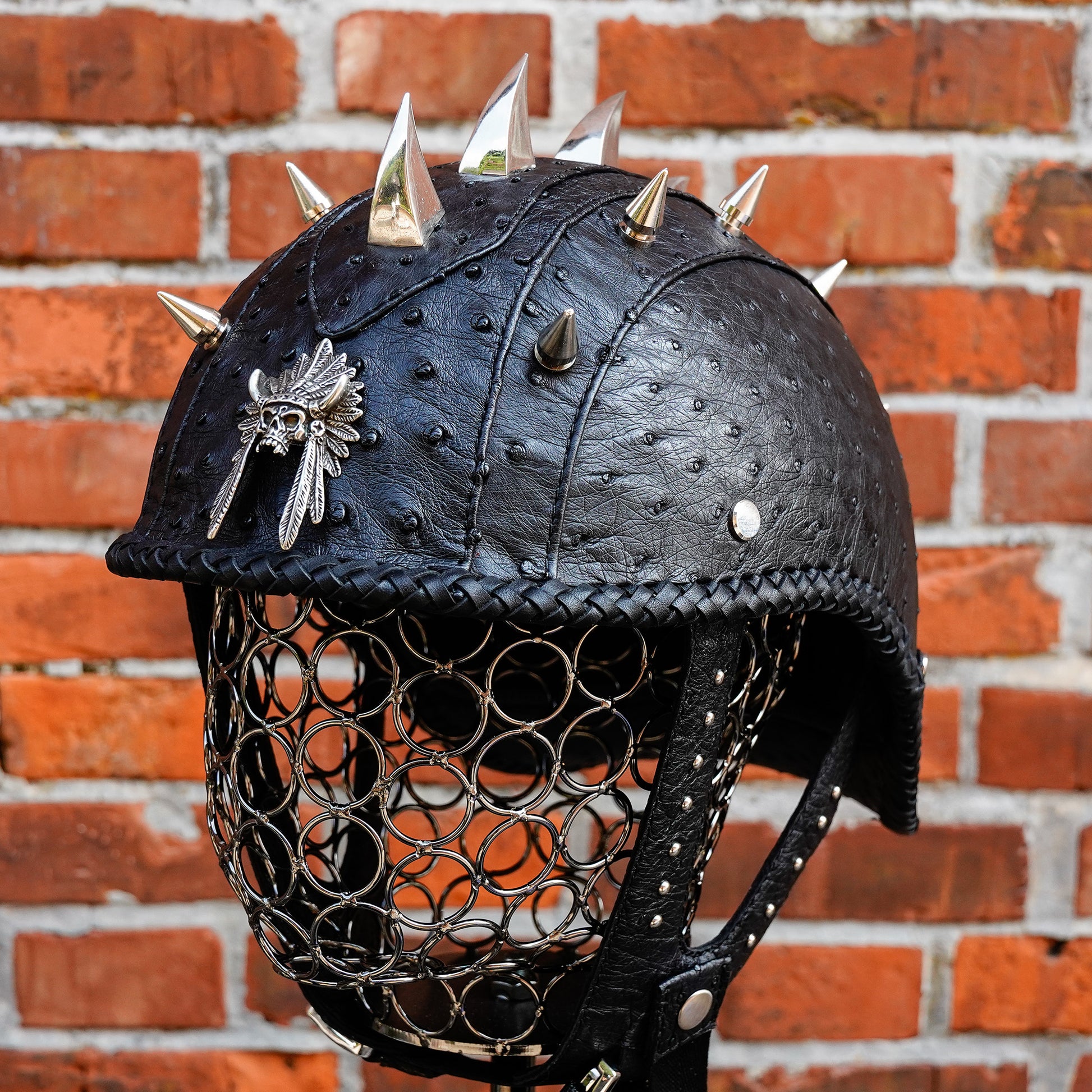 Custom Handmade Decorative Half Helmet-artificial breeding ostrich leather-R52-09