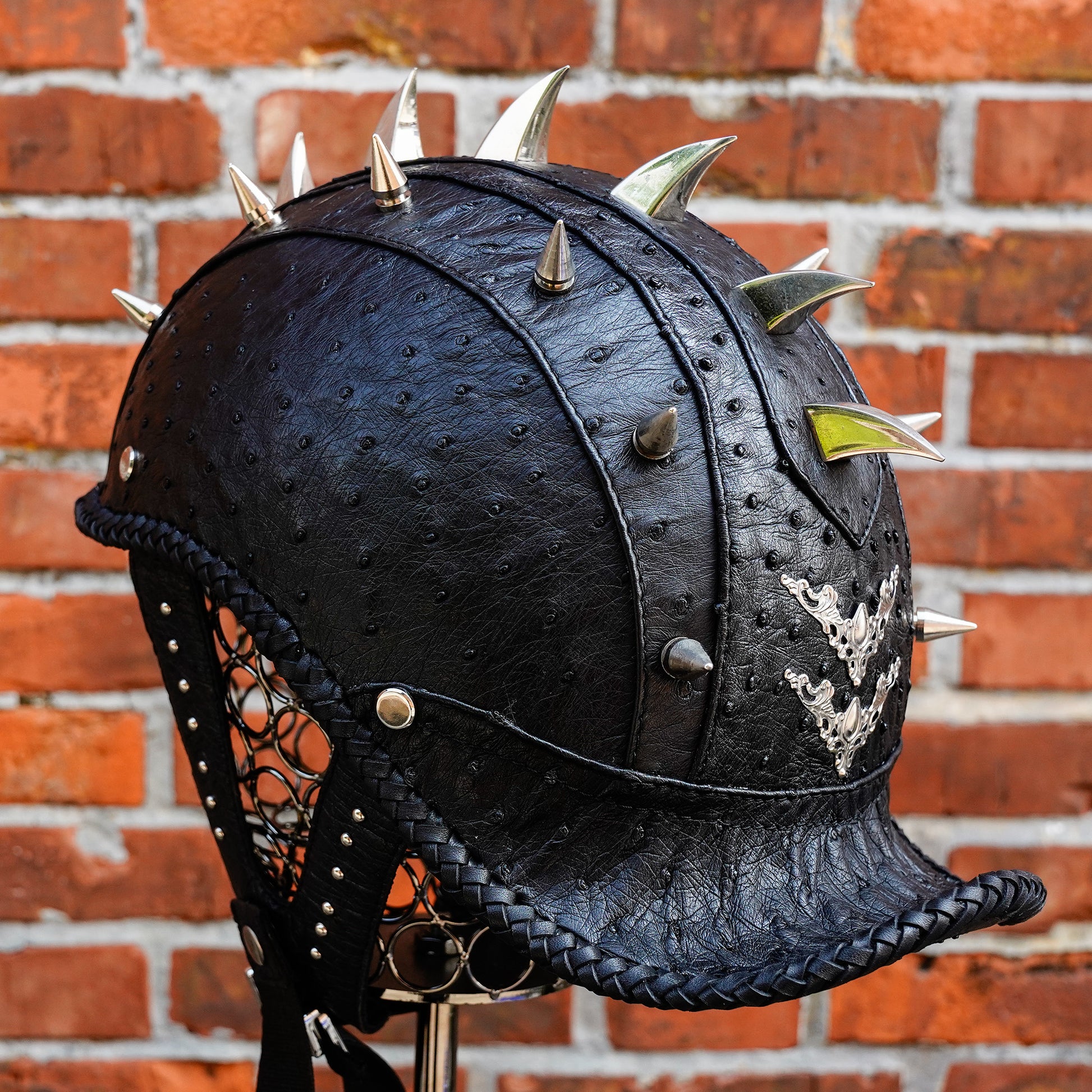Custom-Decorative-HalfHelmet-Ostrich-Leather
