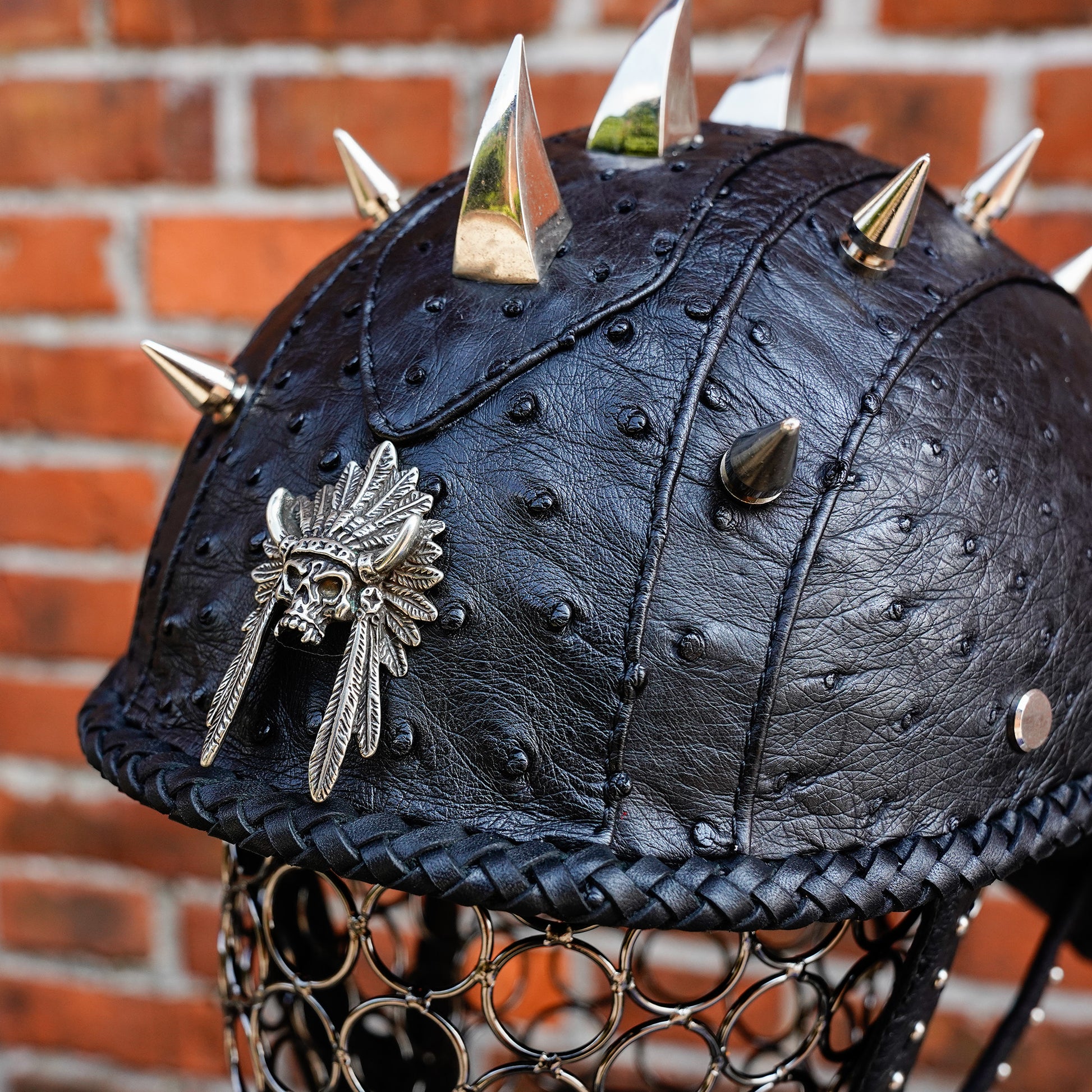 Custom-Decorative-HalfHelmet-Ostrich-Leather