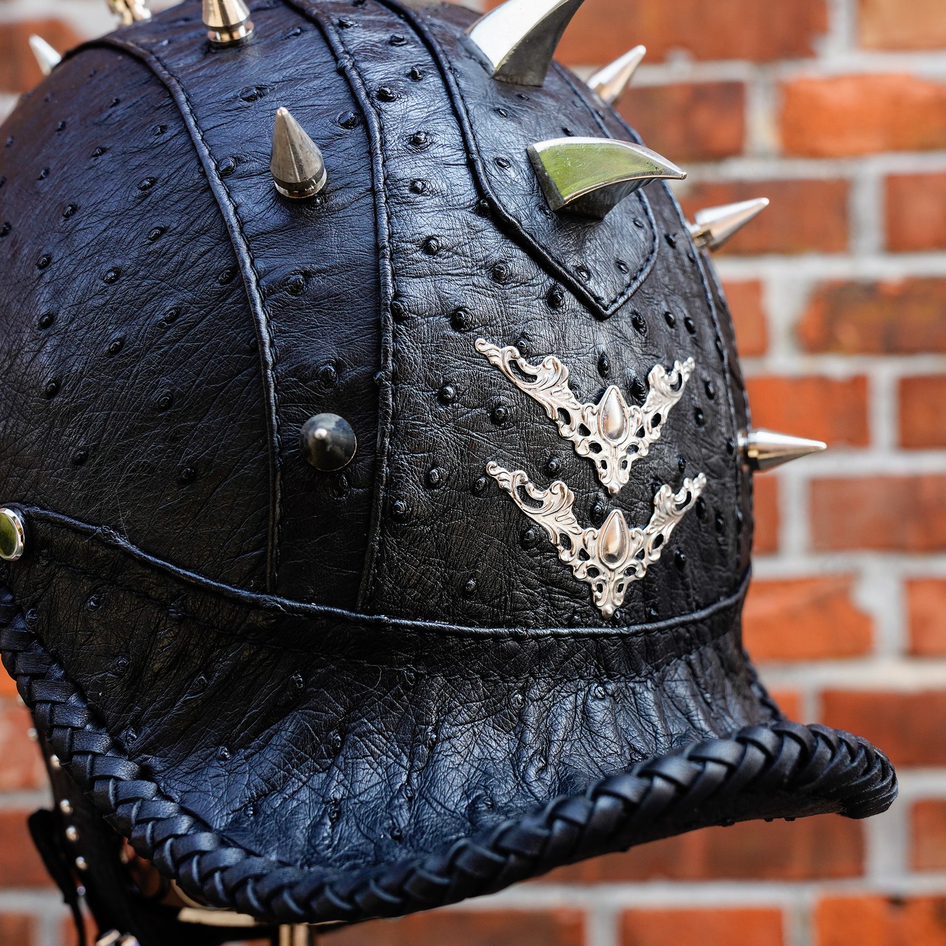 Custom-Decorative-HalfHelmet-Ostrich-Leather