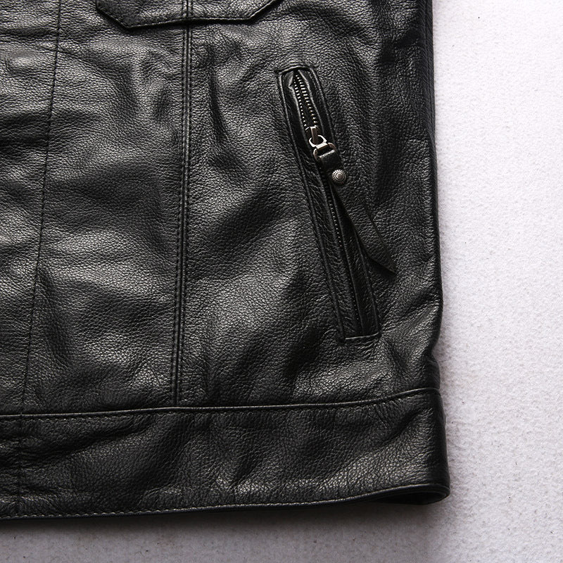Men's Motorcycle Club Leather Vest Concealed Carry Arms Solid Back - bikerclubshop