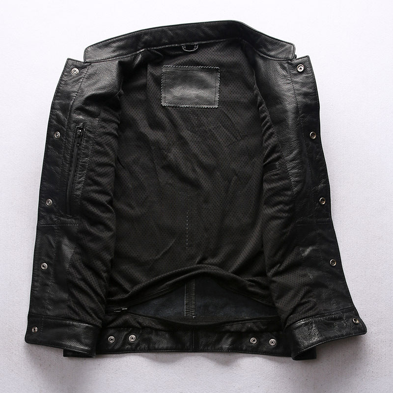 Men's Motorcycle Club Leather Vest Concealed Carry Arms Solid Back - bikerclubshop